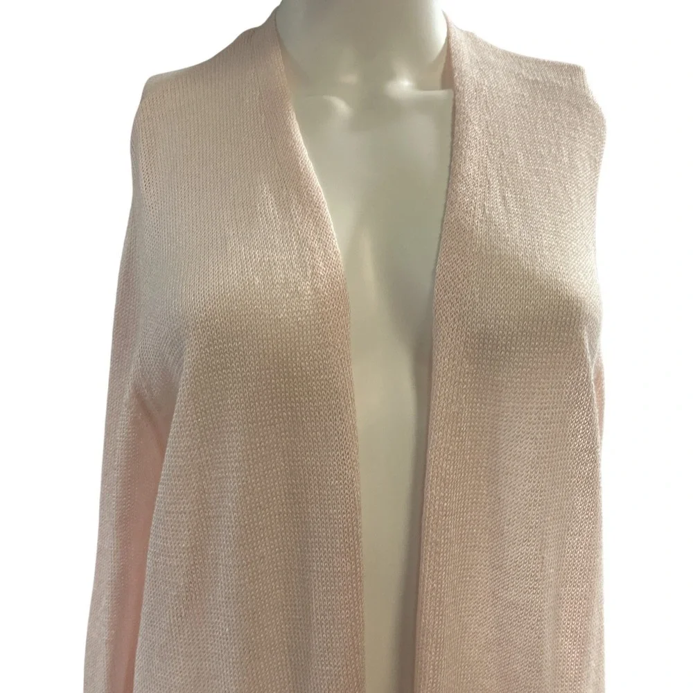 J Jill Cardigan Pink Linen Blend Duster Open Front Size L Open Knit Lightweight